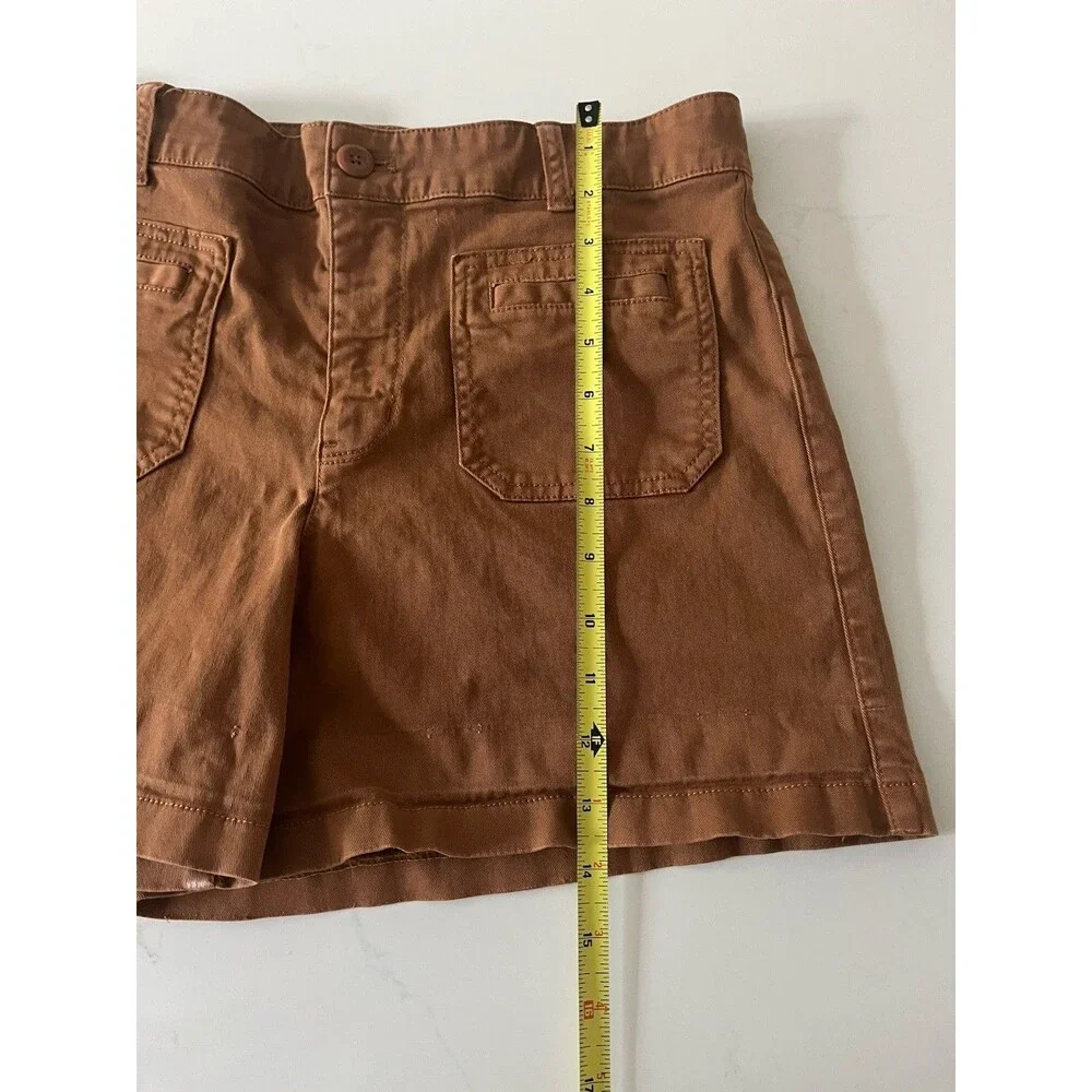 J.Crew Brown Chino Shorts Womens 6 High Rise Stretch Cotton Patch Pockets